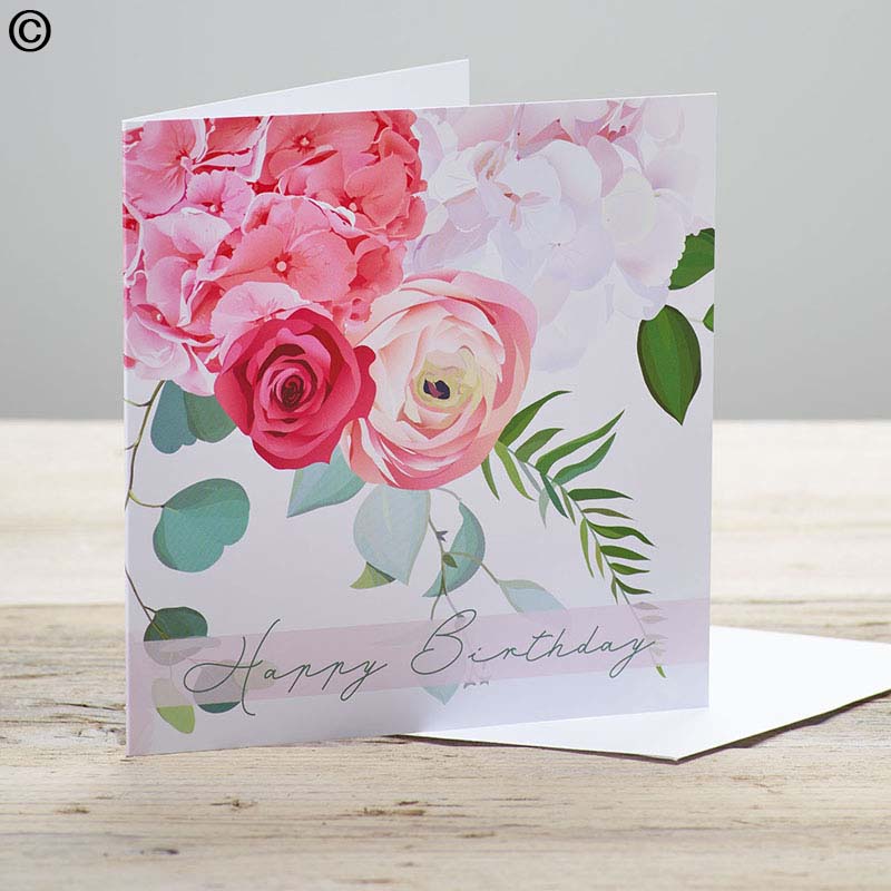 Happy Birthday Watercolour Flowers Greetings Card