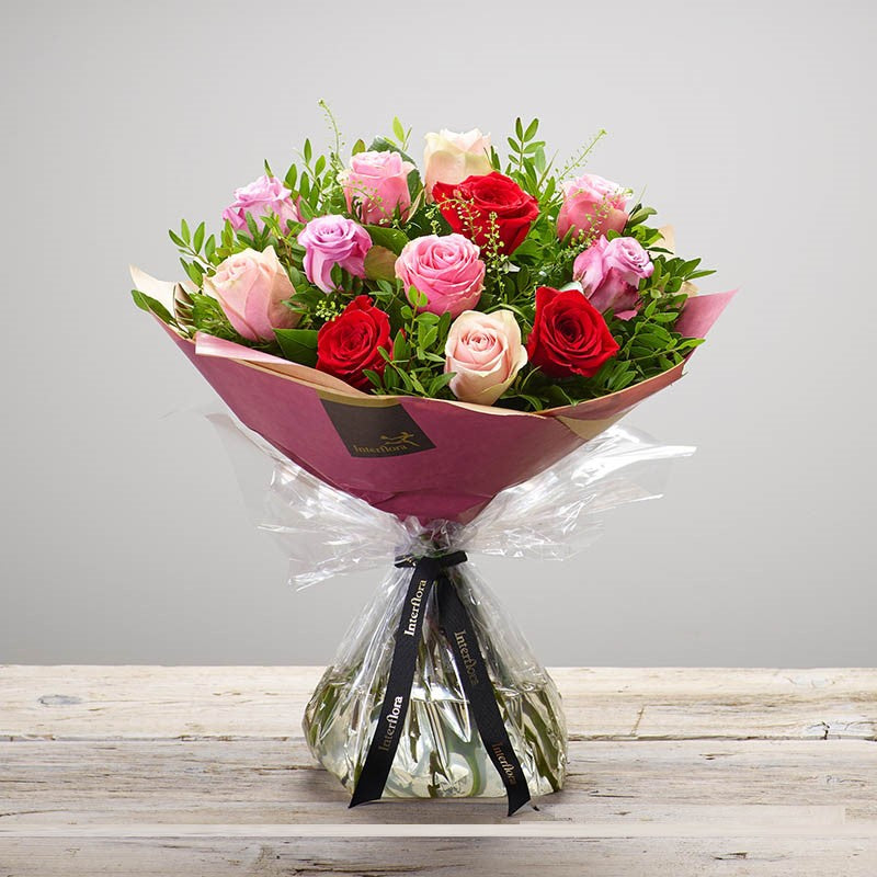Mixed 12 Rose Hand Tied