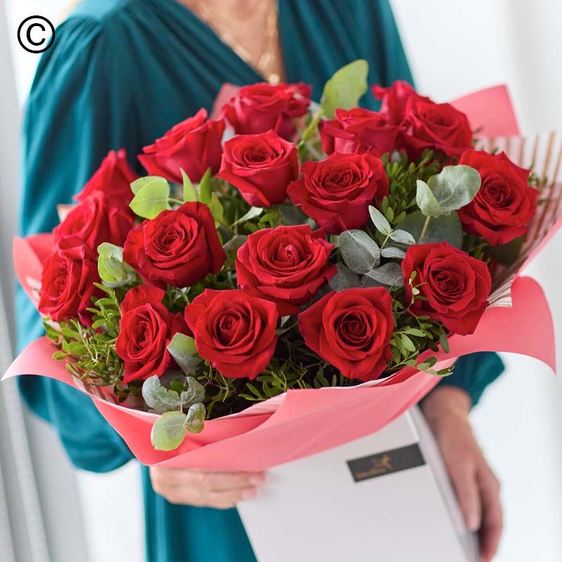 Dramatic 18 Red Rose Hand Tied