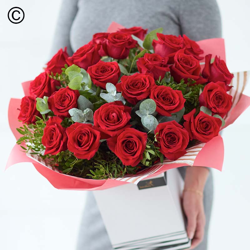 Dramatic 24 Red Rose Hand Tied