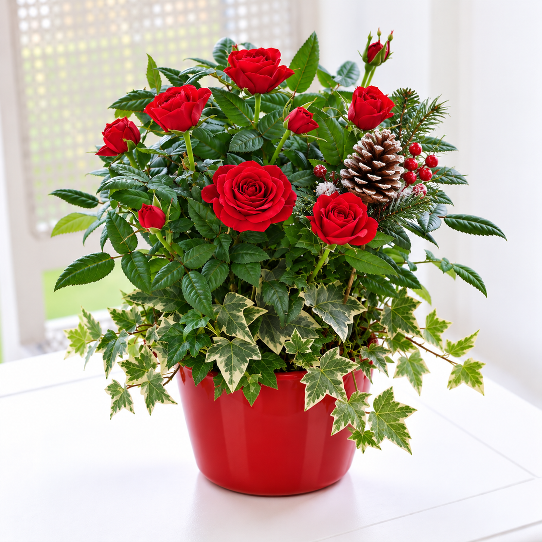 Christmas Red Rose Planter