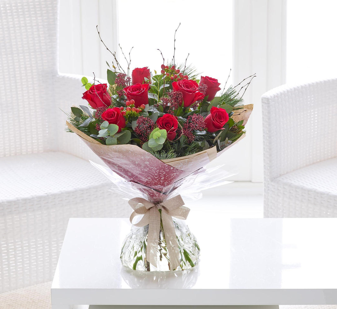 Christmas Red Rose Handtied - Abi's Arrangements Ltd
