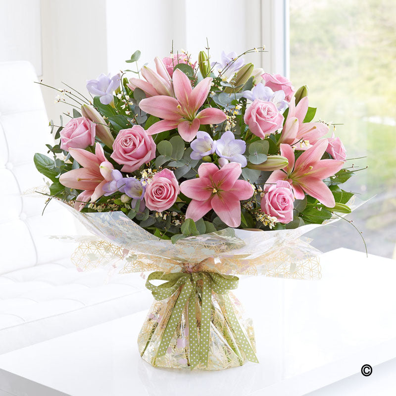 Spring Rose and Lily Hand Tied - Abi's Arrangements Ltd